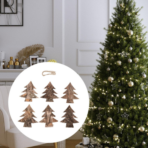 6 Adornos Colgantes Navideños De Madera, Adornos