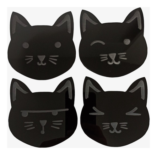 Porta Copos Gatos Emojis Acrílico Preto 2mm Kit 04 Peças