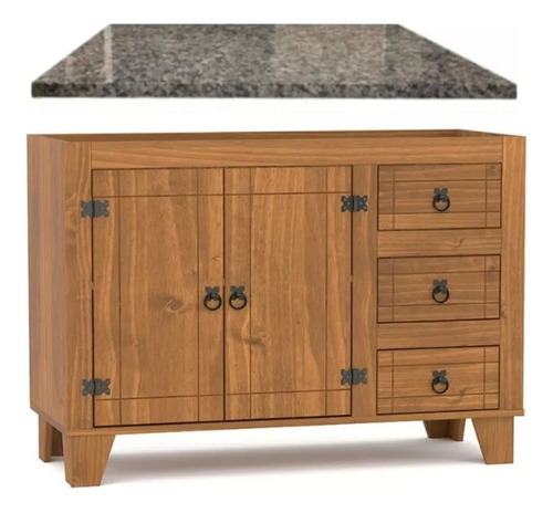 Mueble De Cocina En Madera + Tapa Granito Gris