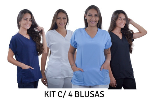 Kit Quatro - Scrubs Blusa Hospitalar Enfermagem Uniformes