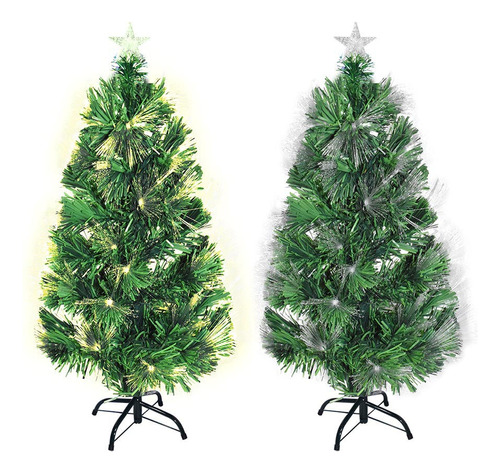 Arbol De Navidad Led Verde Fibra Óptica 1,2mt Base Puntero