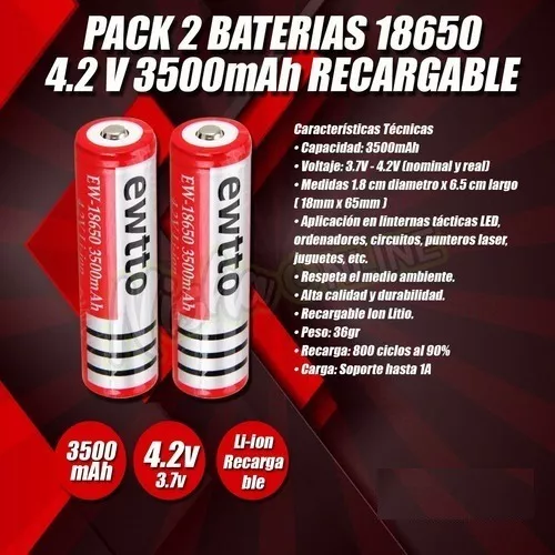 BATERÍA EWTTO 18650 4.2V 3500MAH RECARGABLE