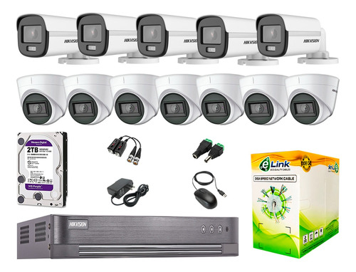 Cámaras Seguridad Kit 12 Hikvision 1080p Colorvu Noche Color