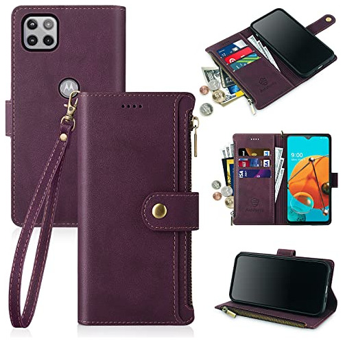 Funda Cartera Para Motorola One 5g Ace 2021 Vino Rojo Pu Pie