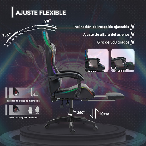 Silla Gamer Rgb Reclinable Con Masajeasdor Reposapiés Gris