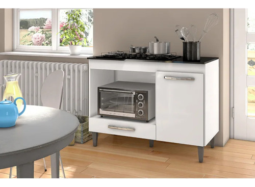 Balcão Com Tampo Forno E Cooktop 105 cm Carla Branco REAJL Moveis