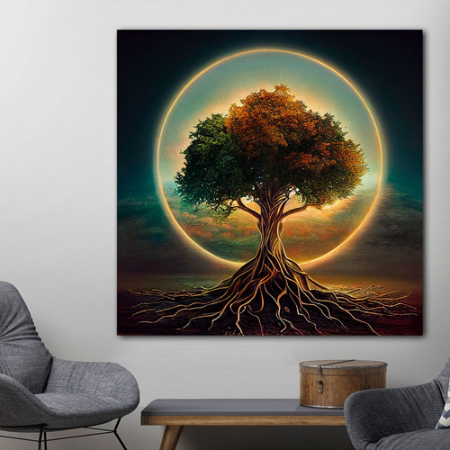 Cuadro Arbol Luna Colores Abstracto Canvas Elegante 90x90 Y4