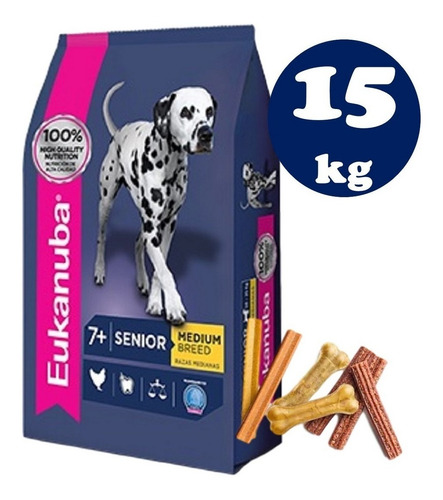 Eukanuba Senior +7  Razas Medianas 15kg + Snack