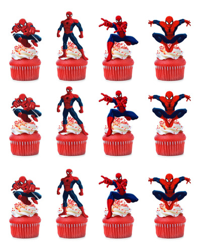 12 Pinchos Para Cup Cakes Muffins Hombre Araña