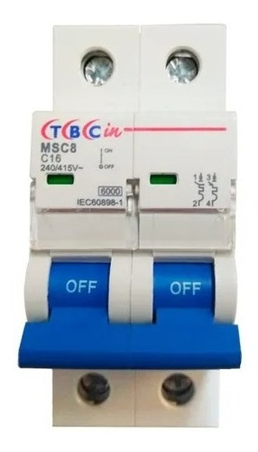Imagen 2 de 4 de Llave Térmica Termomagnética Bipolar 16 Amp 6ka Tbcin