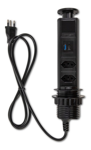 Torre De Tomada Preta Usb Tipo C + A Turbo + 2 Elétricas 20a Cor Preto