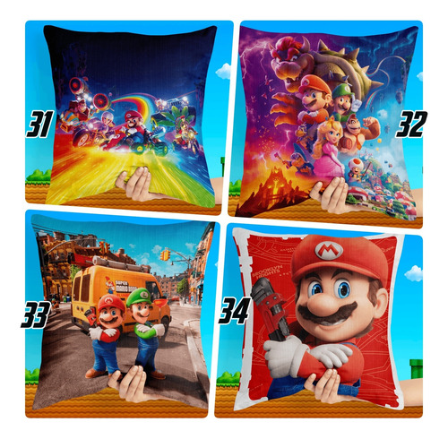Souvenir 5 Almohadas 20x20 Cm Compatible Con Super Mario
