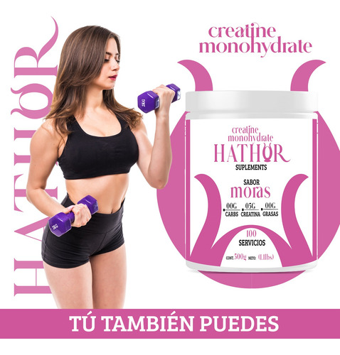 Creatina Monohidratada 500g Hathor En Polvo Varios Sabores Moras