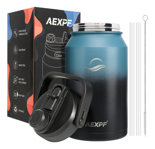 Aexpf Botella De Agua Aislada De 64 Oz Con Tapa De Tres Usos