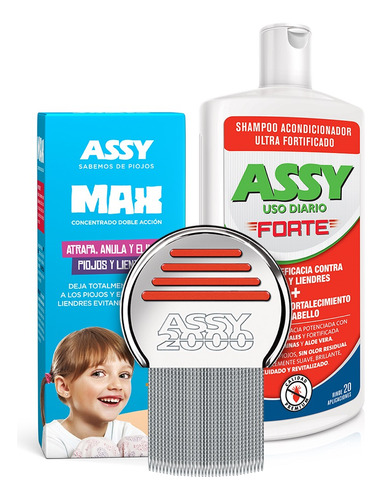 Kit Assy Peine Fino 2000 + Loción Max + Shampoo Forte 400 Ml
