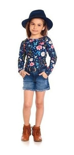 Conjunto Infantil Body Manga Longa E Shorts Jeans - Bugbee