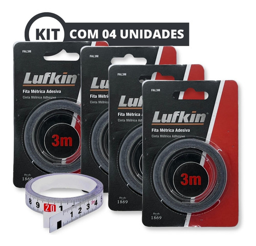 Fita Métrica Lufkin Auto Adesiva 3 Metros Fal3m Kit C/04pçs