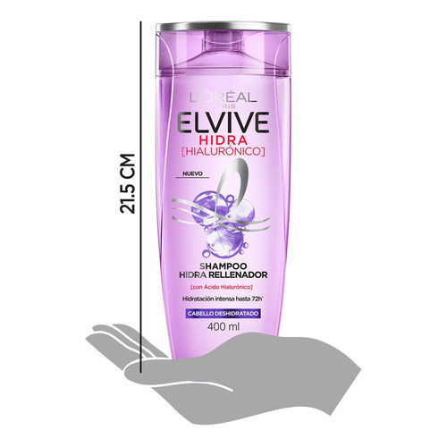 Imagen 7 de 8 de Shampoo Hidratación Hialurónico Elvive L'oréal 400ml