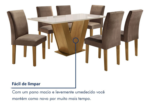 Conjunto Sala De Jantar Mesa Tampo Mdf 6 Cadeiras Espanha
