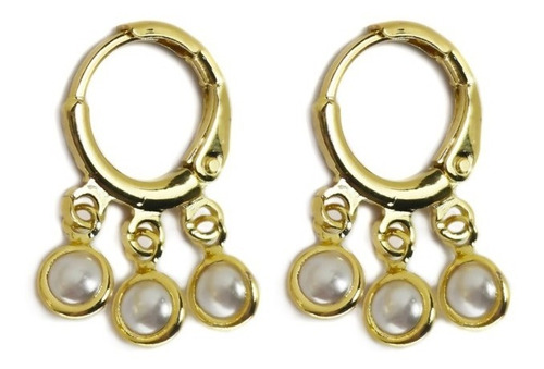 Aros Argolla 3 Perlas Enchapado Oro 18k