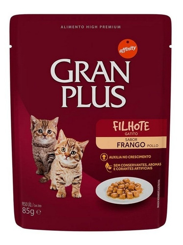 Sachê Gatos Filhotes Sabor Frango Gran Plus 85g Kit 10 Unid.