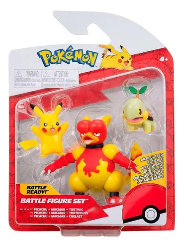 Pokemon Battle Figure Set - Pikachu + Magmar + Turtwig - 