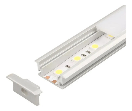 Perfil De Aluminio Embutir Piso Exterior Para Tira Led X 1m Blanco Opal