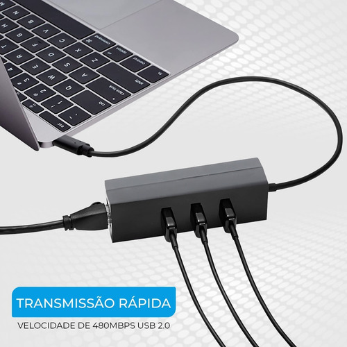 Pocket Hub Usb C 4 Portas Usb 2.0 Portátil P/ Celular Tablet