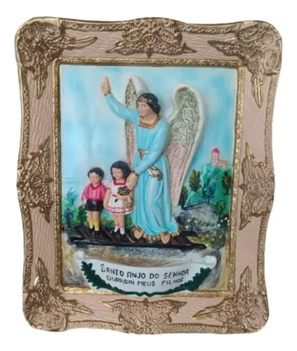 Imagem Quadro Santo Anjo Da Guarda 47 Cm Ponte Criancas Cor Pintura A Mão