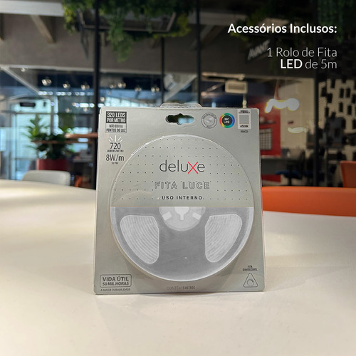 Fita Led Luce Branco Frio 6500k 5m 12v 8w Ip20 Deluxe Luz Branco-frio