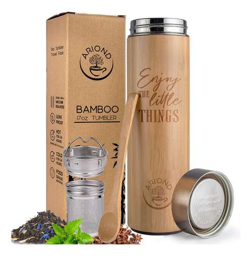 Vaso Te Bambu 17 Onza Infusor Colador Juego Regalo Para