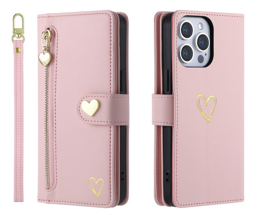 Funda Para Teléfono Tipo Cartera De La Serie Sharp Con Adornos Y Pulsera Con Ranuras Para Tarjetas