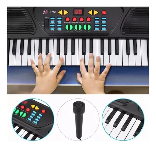 Piano Eléctrico De Juguete Para Niños, 37 Teclas 8 Ritmos Color Negro