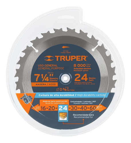 Disco Sierra Circular 7 1/4 X 5/8 24 P/ma Truper 18300