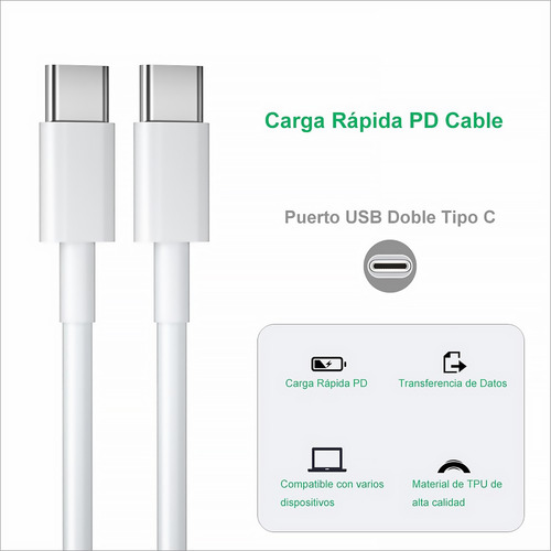 Cable 2 M 60w Usb Tipo C A Usb C Pd Carga Rápida Compatible