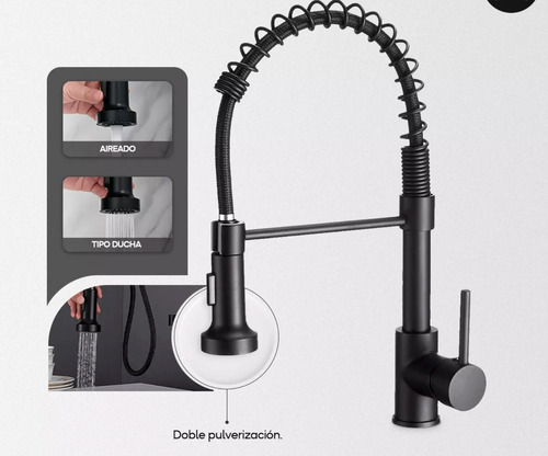 Grifo Griferia Cocina Gourmet Extensible Extraíble Rociador Acabado Mate Color Negro