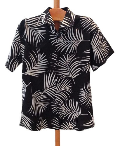 Camisa Negra Y Blanca Hawaiana Algodón Nene Verano Talle 5/6