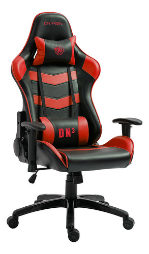 Cadeira de escritório Draxen DN3 DN003 gamer ergonômica  preta e vermelha com estofado de couro sintético
