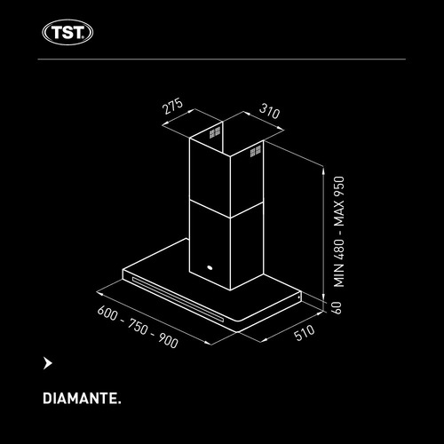 Campana Extractor De Cocina Tst Diamante Acero 60cm Tactil