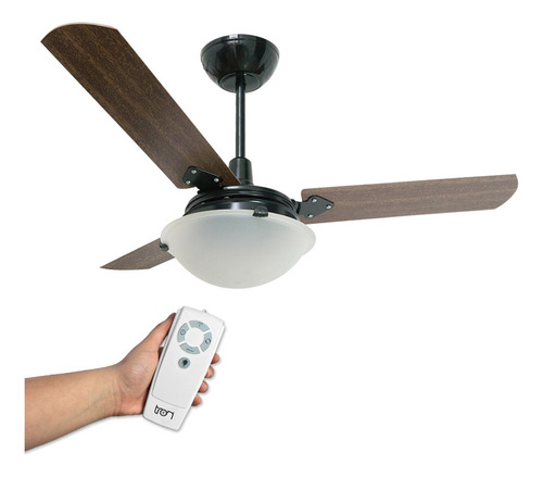 Ventilador Com Lustre E Controle Tron Pás Mdf Mogno - 127v Cor da estrutura Preto Diâmetro 98 cm Frequência 60 Hz Quantidade de pás 3