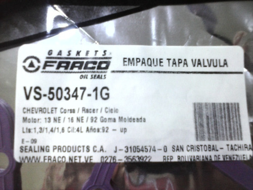 Empaque De Tapa Valvula Chevrolet Corsa 1.3/1.4/1.6 4cil I