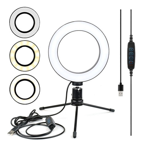 Ring Light Iluminador Selfie Makeup + Tripé De Mesa Luz Led