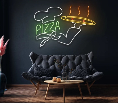 Letrero Led Neon Pizza Cocinero Ancho 50cm Luminoso