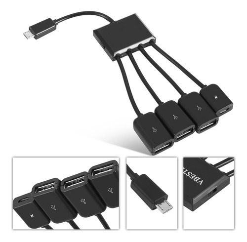 Splitter Adaptador Micro Usb 3 Usb Carga Teléfono Y Tableta