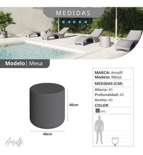 Mesa Amalfi 40x40 Cm Diseño Moderno Apta Exterior Interior