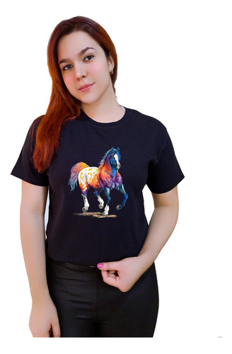 Polera Dama Estampada 100%algodon Caballo De Colores 325