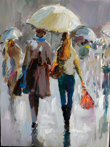 Pintura Cuadro. Pareja Bajo La Lluvia  Roberto Minder