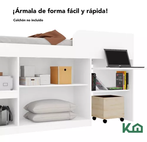 Cama Alta Individual Con Escritorio Y Cajones (tipo Litera)