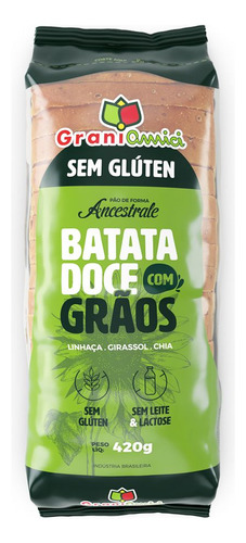 Pão Batata-Doce com Grãos sem Glúten Zero Lactose Grani Amici Ancestrale Pacote 420g