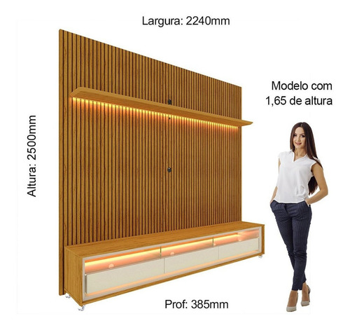 Rack Com Painel Para Tv Até 75 Polegadas Com Led Com Jhwt